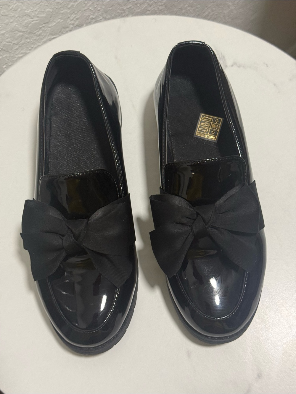 Black Patent Bow Loafers for Women - Classic Slip-On